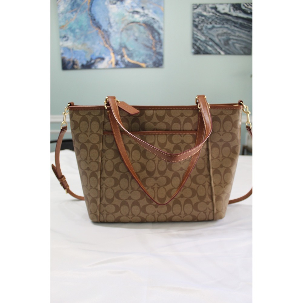 Coach Ava Tote Bag Signature Canvas Khaki Brown Crossbody Handbag F34605